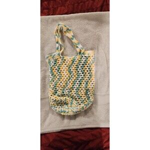White, yellow and green mesh crochet market bag